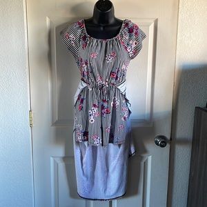 Kandy Kiss Black Stripped Floral Culottes Dress, Size 12 Junior’s